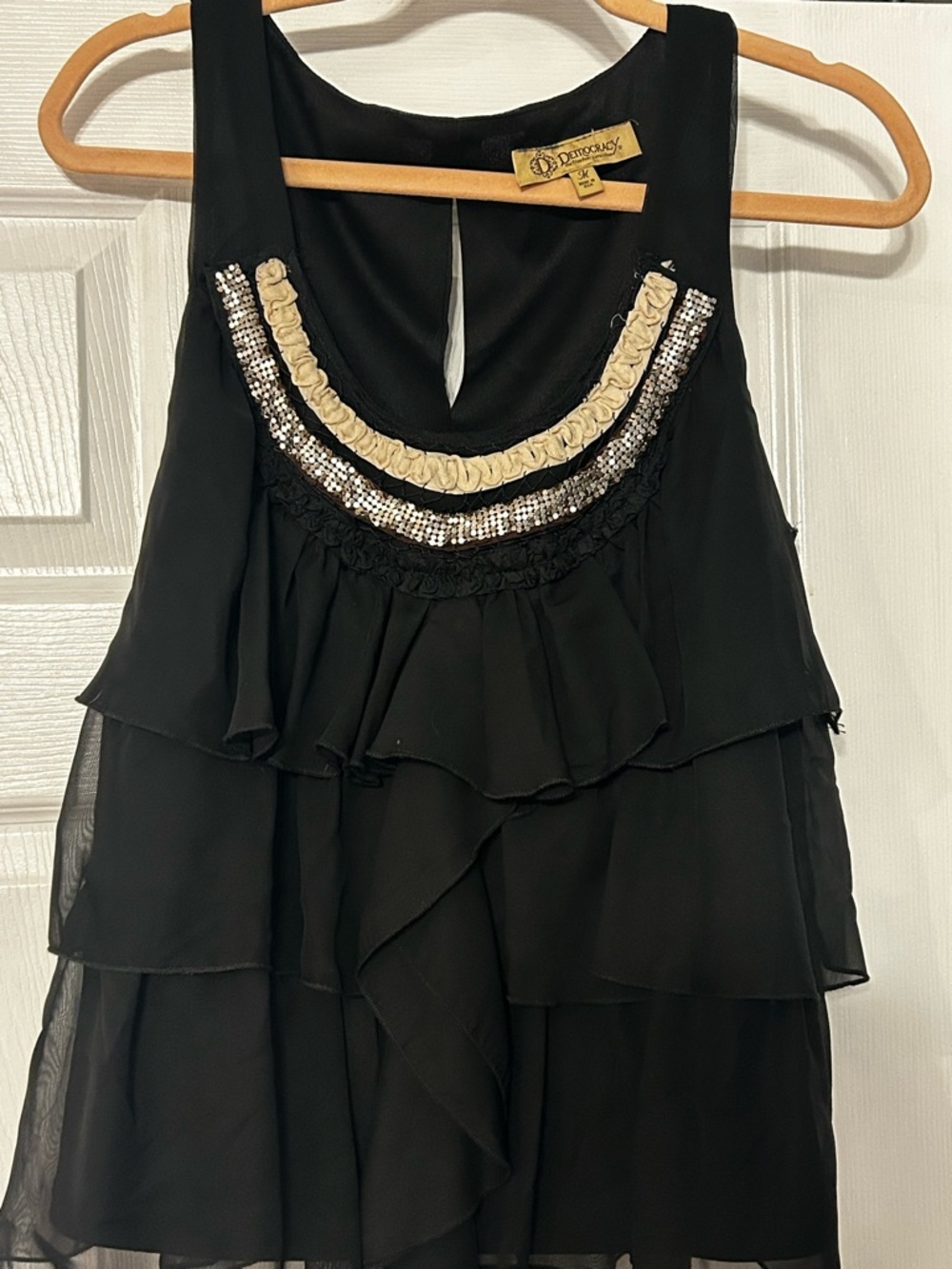 Democracy Black and Beige Embellished Top
